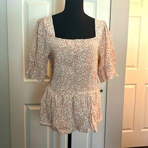 Nine West Smocked Puff Sleeve Summer Blouse